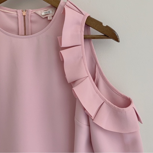 Ted Baker Steffe Ruffle Top 2 US 6 Cold Shoulder Pink - Picture 3 of 9